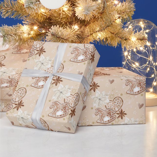 Beiger Lebkuchen Schaukelpferd Keksmuster Geschenkpapier (Feiertage)