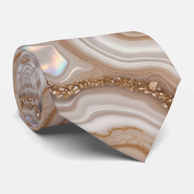 Beiger Marmor-Gold-Edelstein Krawatte (Gerollt)