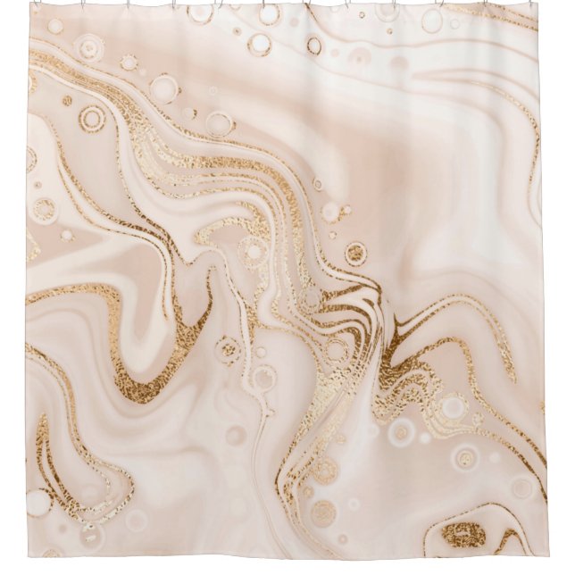 Beiger Marmor mit Goldplättchen aus Glitzer Duschvorhang (Vorderseite)