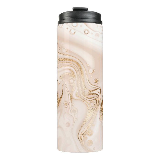 Beiger Marmor mit Goldplättchen aus Glitzer Thermosbecher (Vorderseite)