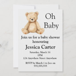 Beiger Teddybär Geschlechtsneutrale Babyparty-Einl Einladung