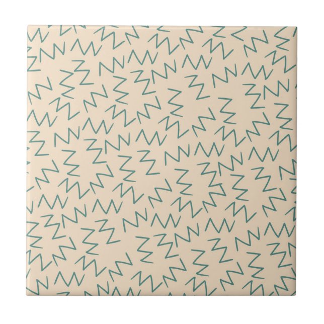 Beiges Blaues Zick-Zack-Muster Fliese (Vorderseite)