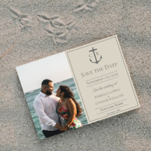 Beiges Foto-Save-the-Date mit nautischem Monogramm Save The Date