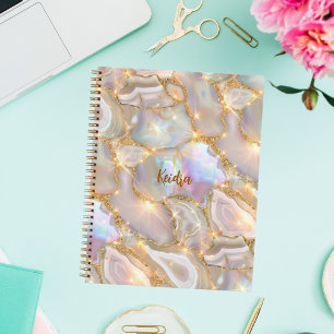 Beiges Gold Achat holografischer Name Notizbuch