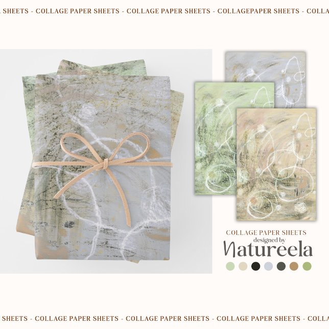 Beiges Grün Graues Abstrakte Collage  Geschenkpapier Set (Von Creator hochgeladen)