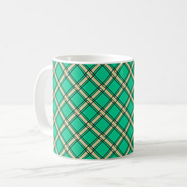 Beiges Grün, Karomuster  Kaffeetasse (Vorderseite Links)