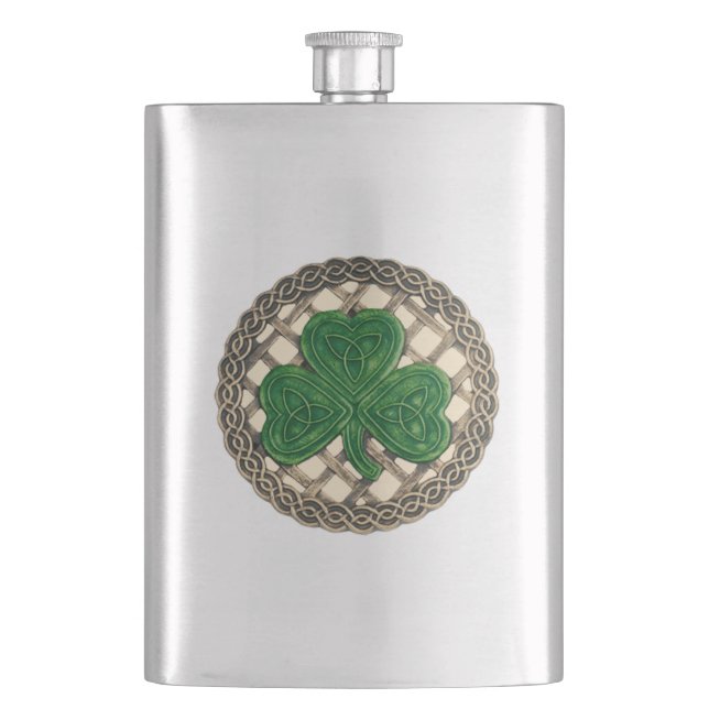 Beiges Kleeblatt auf Keltenknochenflasche Flachmann (Vorderseite)