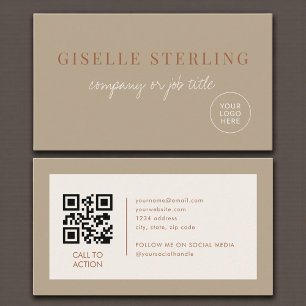 Beiges minimalistisches Firmenlogo QR-Code Visitenkarte