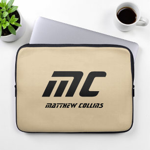 Beiges Monogramm Minimalistischer Name Schwarzer T Laptopschutzhülle
