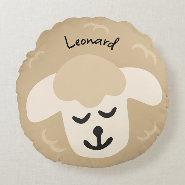 Beiges Schaf - personalisierbares Kinderkissen Rundes Kissen (Vorderseite)