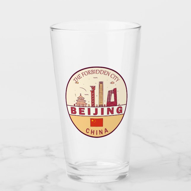 Beijing China City Skyline Emblem Glas (Vorderseite)