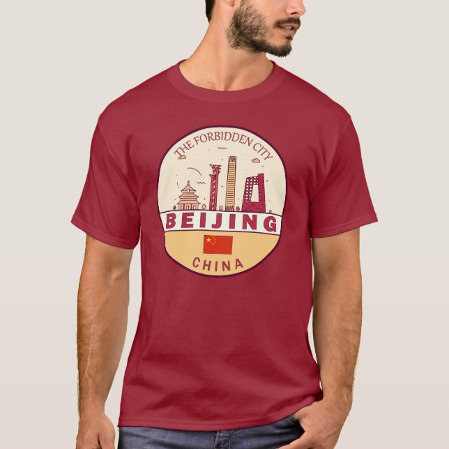 Beijing China City Skyline Emblem T-Shirt (Vorderseite)