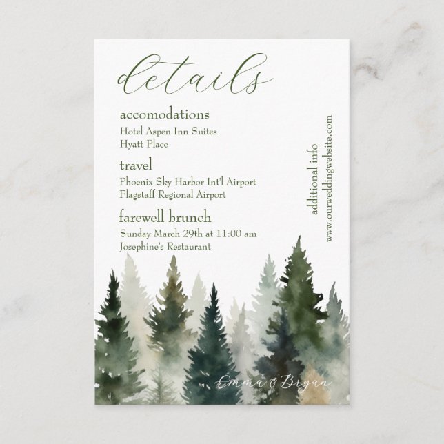 Beilagekarte |FOrest Pine Aquarell Begleitkarte (Vorderseite)