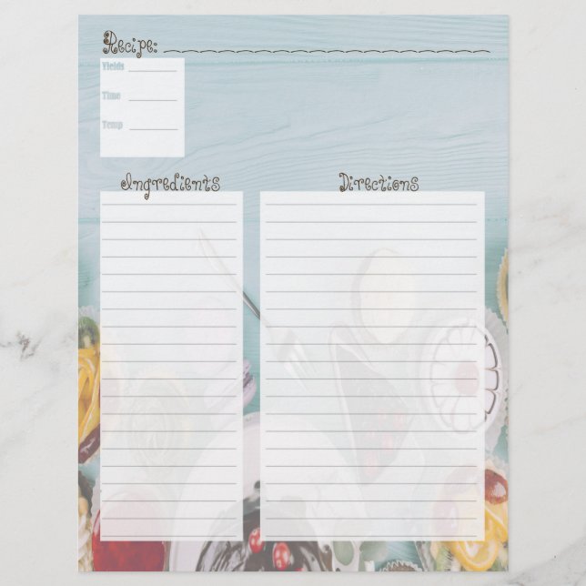 Beilagen der Sweet Tooth Recipe Card (Vorderseite)