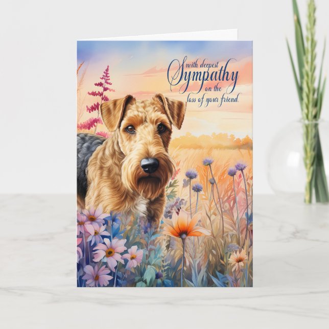 Beileid Airedale Terrier Dog Wildblume Wiese Karte (Vorderseite)