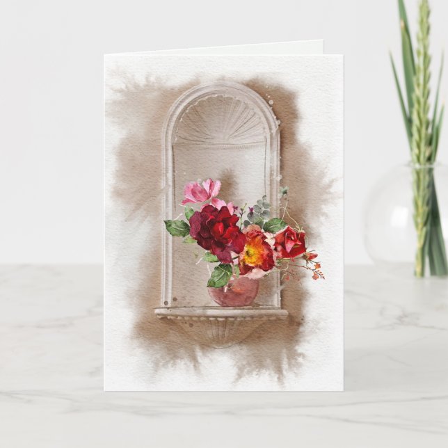 Beileid Aquarellfarbene Blume und Weinglas Karte (Vorderseite)