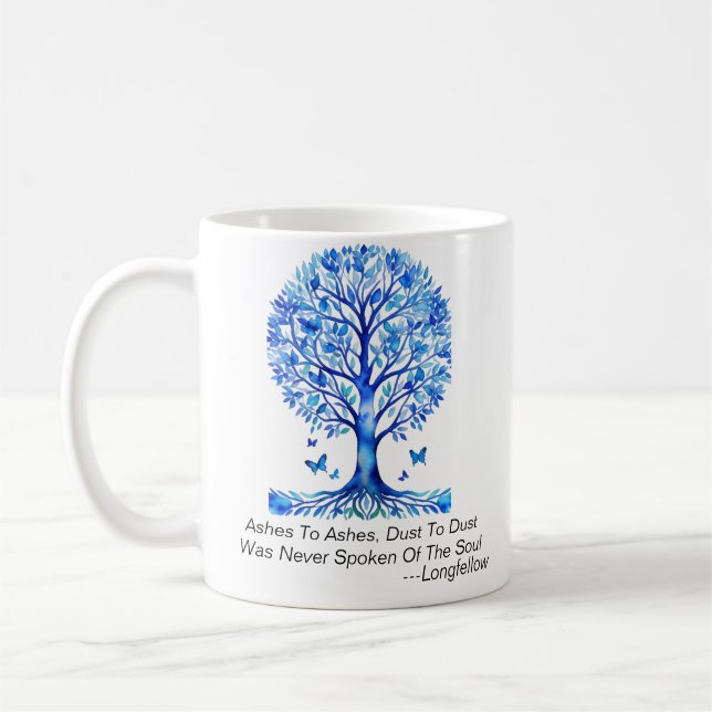 Beileid Ashes to Ashes Blue Butterfly Tree Tasse (Links)