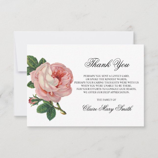 Beileid Beerdigung DANK IHNEN Vintage Rose Blumenk Dankeskarte (Vorderseite)