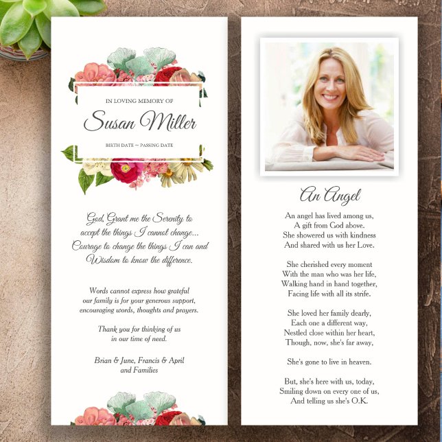 Beileid Beerdigung Dankeschön Karten Blumenkohl Fo (Floral Bouquet God Grant Me The Serenity Memorial Sympathy Funeral Thank You Card)