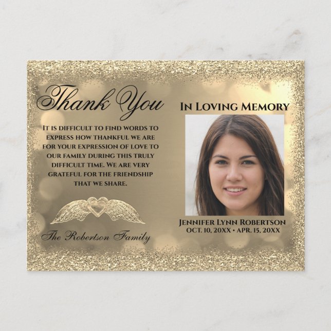 Beileid Beerdigung Foto DANK IHNEN mit Herz Postkarte (Vorderseite)