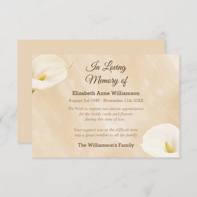 Beileid Beerdigung Lily Blume Danke (Vorne/Hinten)