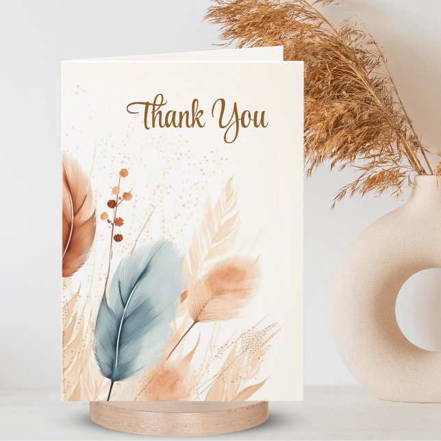 Beileid Beerdigung Pampas Grass Boho Beige FOTO Dankeskarte (Sympathy Funeral Pampas Grass Beige Blue PHOTO Thank You Card)