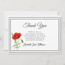 Beileid Beerdigung Vielen Dank Note Card | Mohn