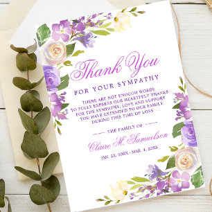 Beileid Bereavement Wasserfarbenflora Beerdigung Dankeskarte