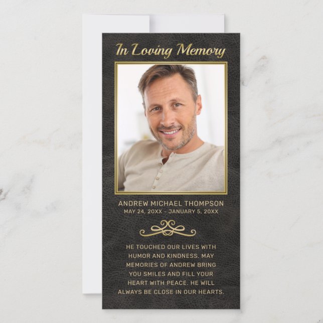 Beileid Black Leather Gold Foto Beerdigung Gebet (Vorderseite)