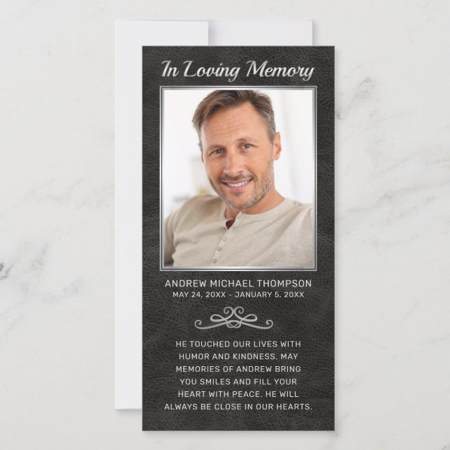 Beileid Black Leather Silver Foto Beerdigung Gebet (Vorderseite)