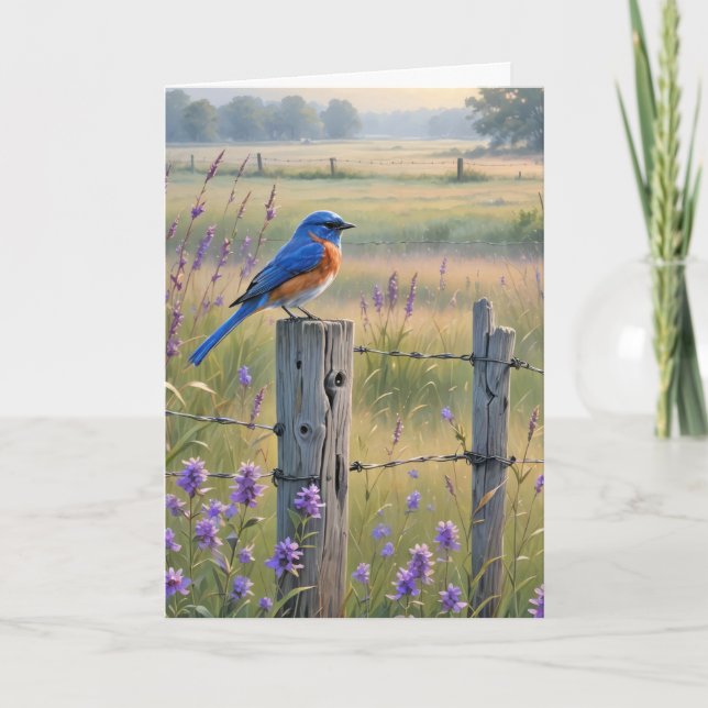 Beileid Bluebird auf Zaun Post Karte (Vorderseite)