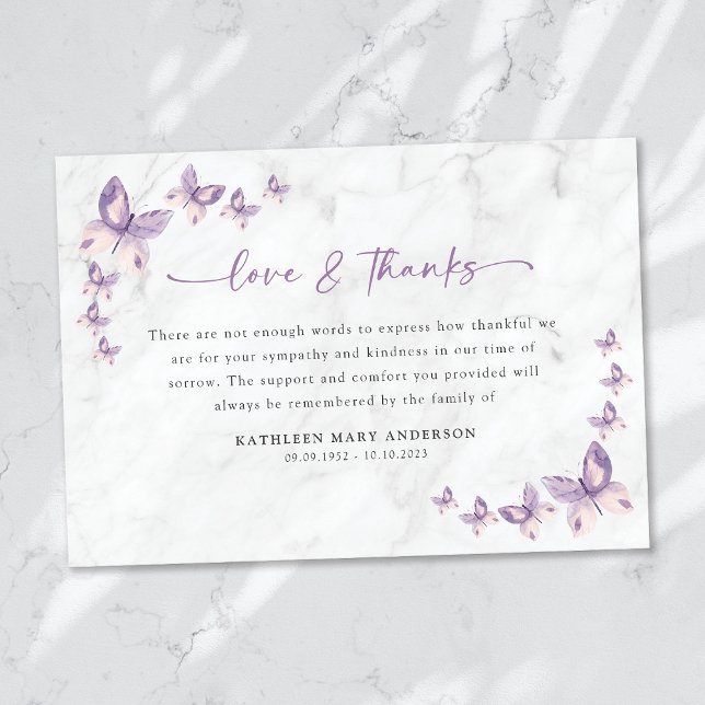 Beileid Butterflies Beerdigung Dankeskarte (Von Creator hochgeladen)