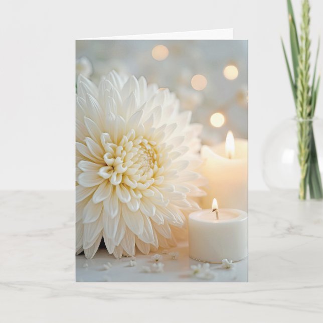 Beileid Candle und White Chrysanthemum Karte (Vorderseite)