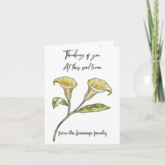 Beileid Condolence Card Calla Lilies Editable Karte (Vorderseite)