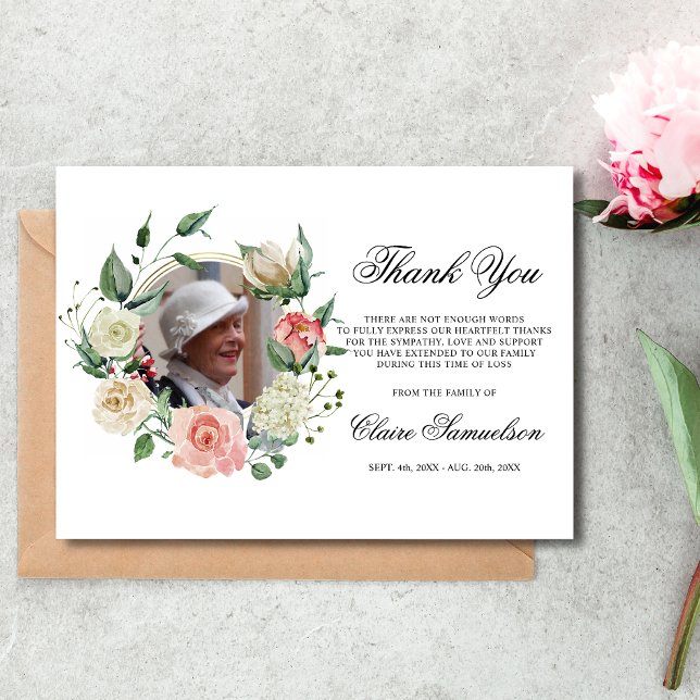 Beileid Dankeschön an Memorial Pink Floral FOTOS! Dankeskarte (Von Creator hochgeladen)
