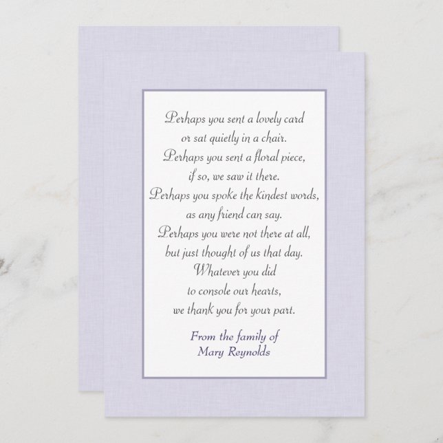 Beileid dankt Ihnen für den Grenzübergang Lavendel Karte (Vorne/Hinten)