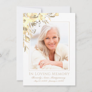 Beileid Elegant Gelbe Rose Foto Beerdigung Dankeskarte