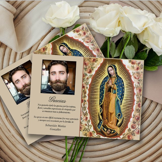 Beileid Elegant Guadalupe Beerdigung Danke Karten (la virgen de guada funeral memorial thank you card, funeral thank you cards, bereavement, elegant, )