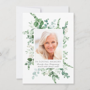 Beileid Eukalyptus Greenery Silver Foto Memorial Dankeskarte