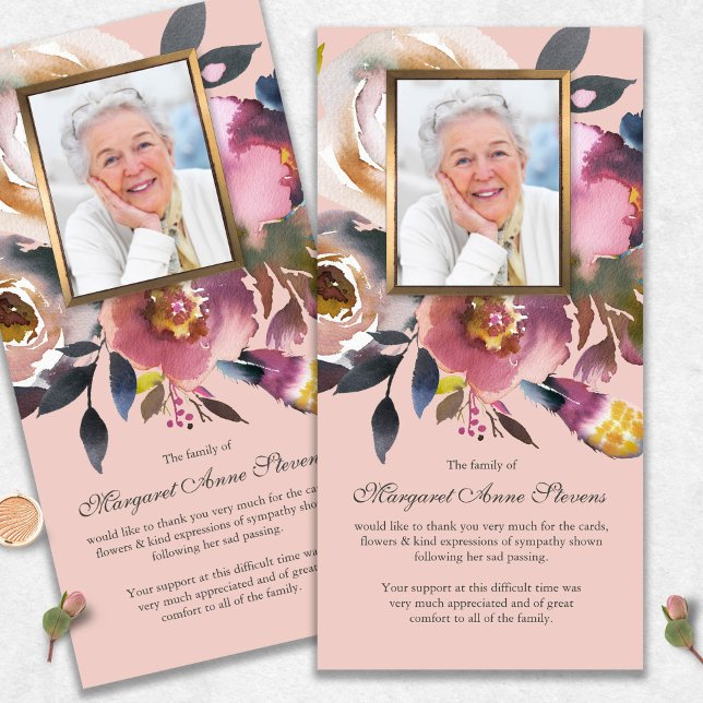 Beileid Foto Blumenbeerdigung Dankeschön Karten (funeral thank you cards, bereavement, elegant, simple, celebration of life, sympathy card)