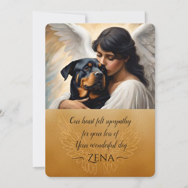 Beileid für den Verlust der Rottweiler Angel Art Einladung (Vorderseite)