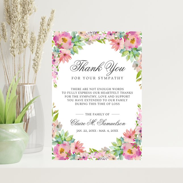 Beileid-Gedenkdienst Sukkulente Blumenbeerdigung Dankeskarte (Sympathy Memorial Service Succulent Floral Funeral Thank You Card)