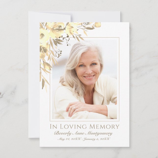 Beileid Gelbe Rose Foto Gedächtnisfeier Dankeskarte (Vorderseite)