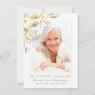 Beileid Gelbe Rose Foto Gedächtnisfeier Dankeskarte