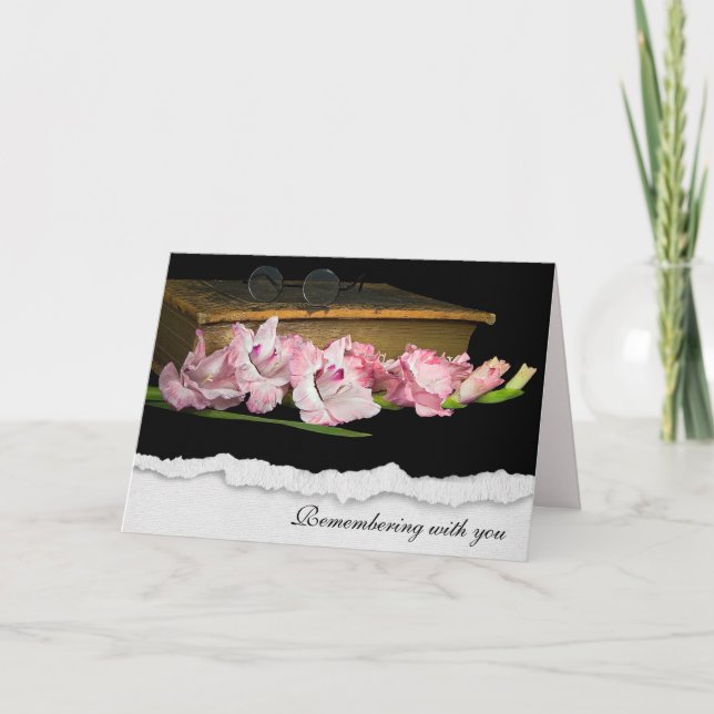 Beileid Gladiolus über die Vintage Bibel Karte (Vorderseite)