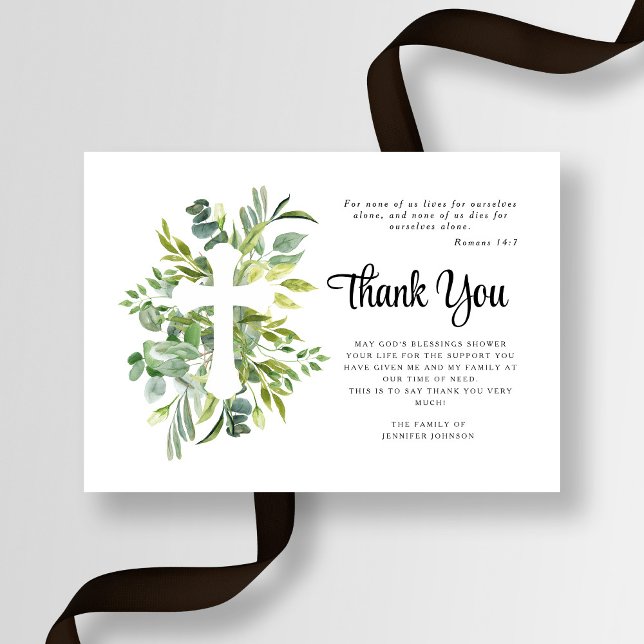 Beileid Greenery Cross Beerdigung Dankeskarte (Sympathy Greenery Cross Funeral Thank You Card)