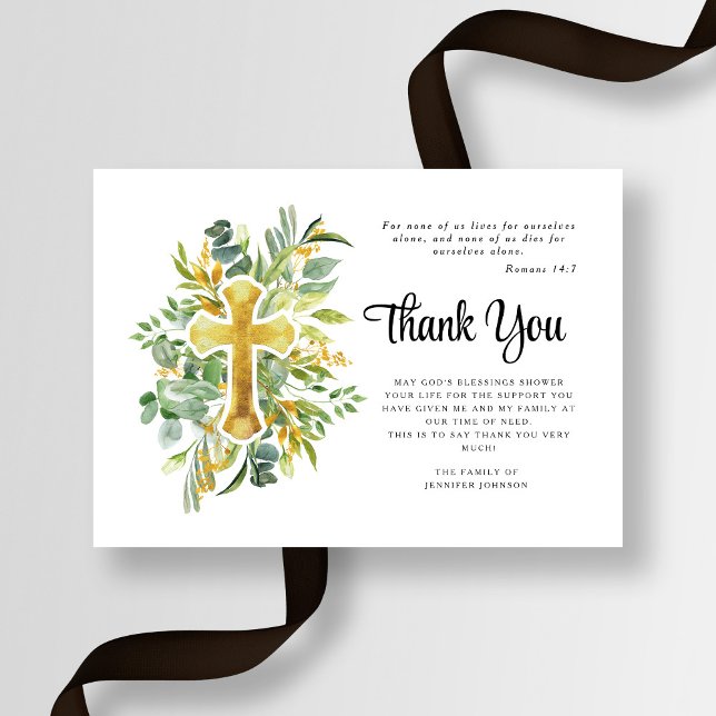 Beileid Greenery Cross Beerdigung Dankeskarte (Sympathy Greenery Cross Funeral Thank You Card)