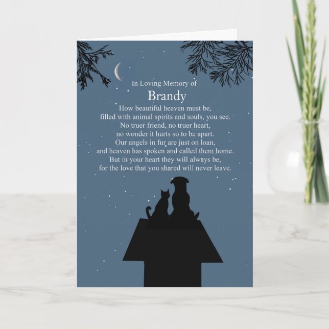 Beileid Haustier Katze Spirituelles Gedicht Himmel Karte (Vorderseite)