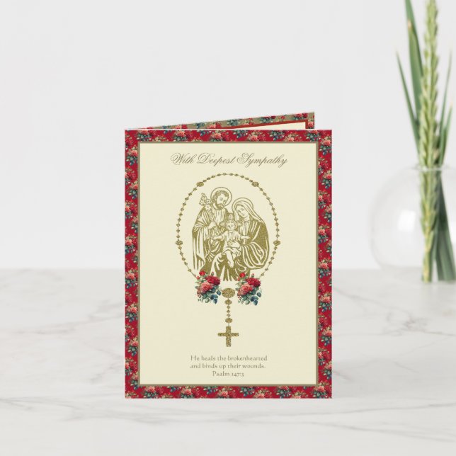 Beileid Heilige Familienschrift Rosary Rose Karte (Vorderseite)