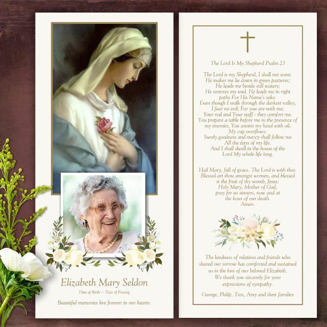 Beileid Jungfrau Mary Beerdigung Danke Karte (Catholic, Religious, Celebration of Life, In Loving Memory of, Forever in our hearts, funeral cards)